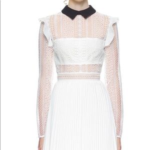 Self Portrait Long-Sleeve Paneled Lace Maxi Dress